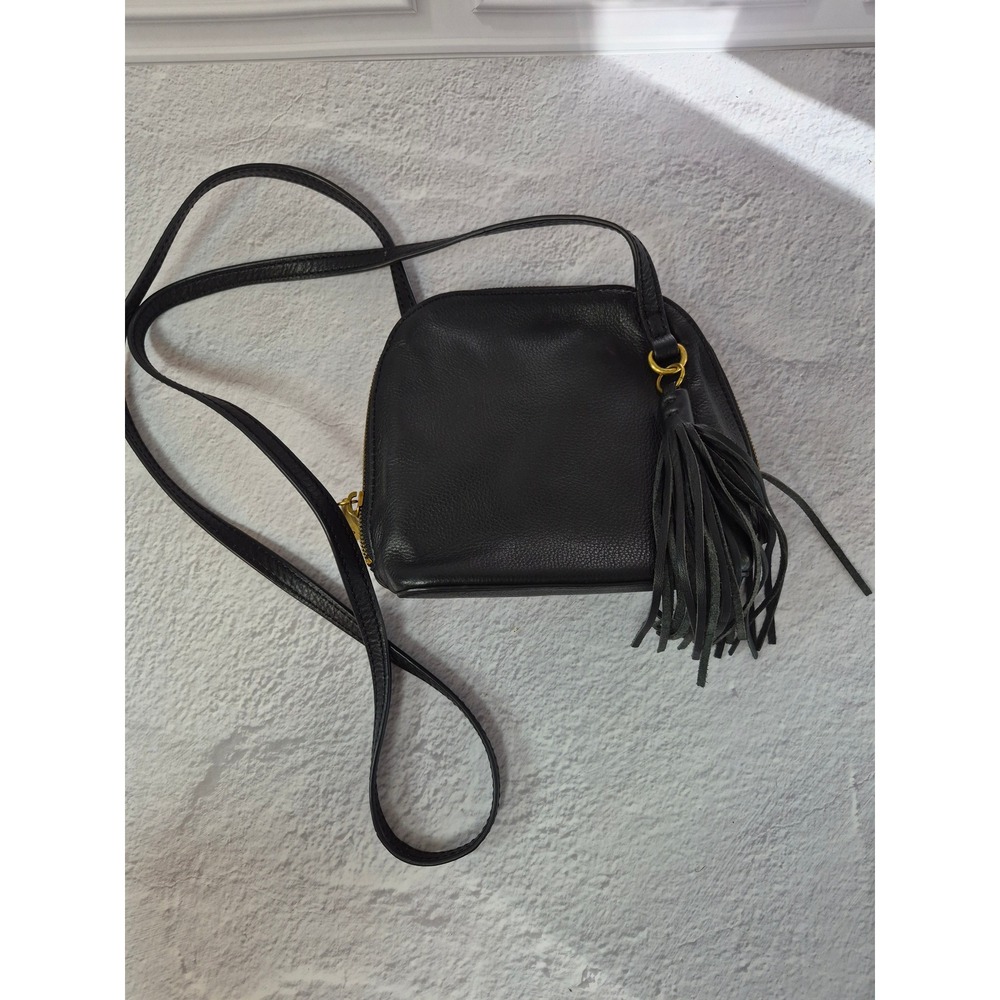 HOBO Nash Crossbody Bag Black Pebbled Leather Tassel Purse Boho